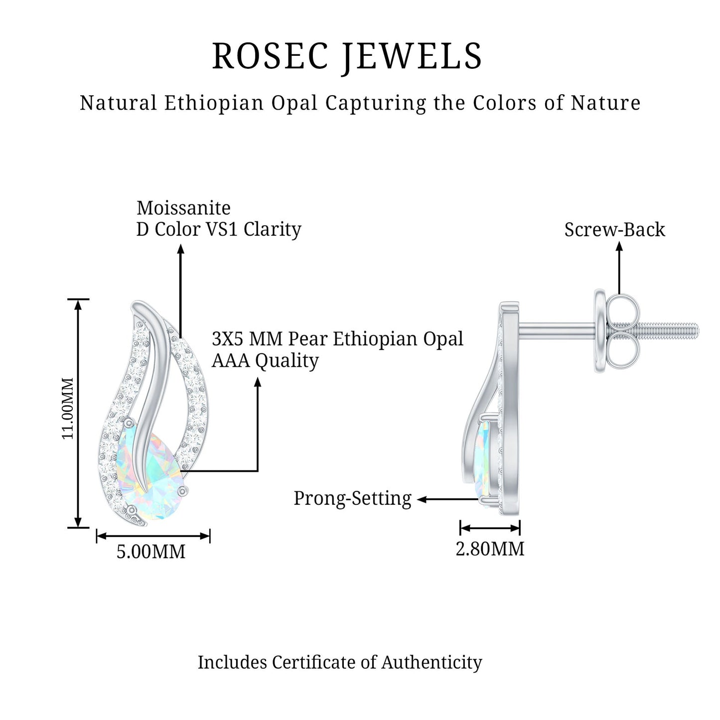 Sterling Silver Ethiopian Opal Leaf Earrings With Moissanite