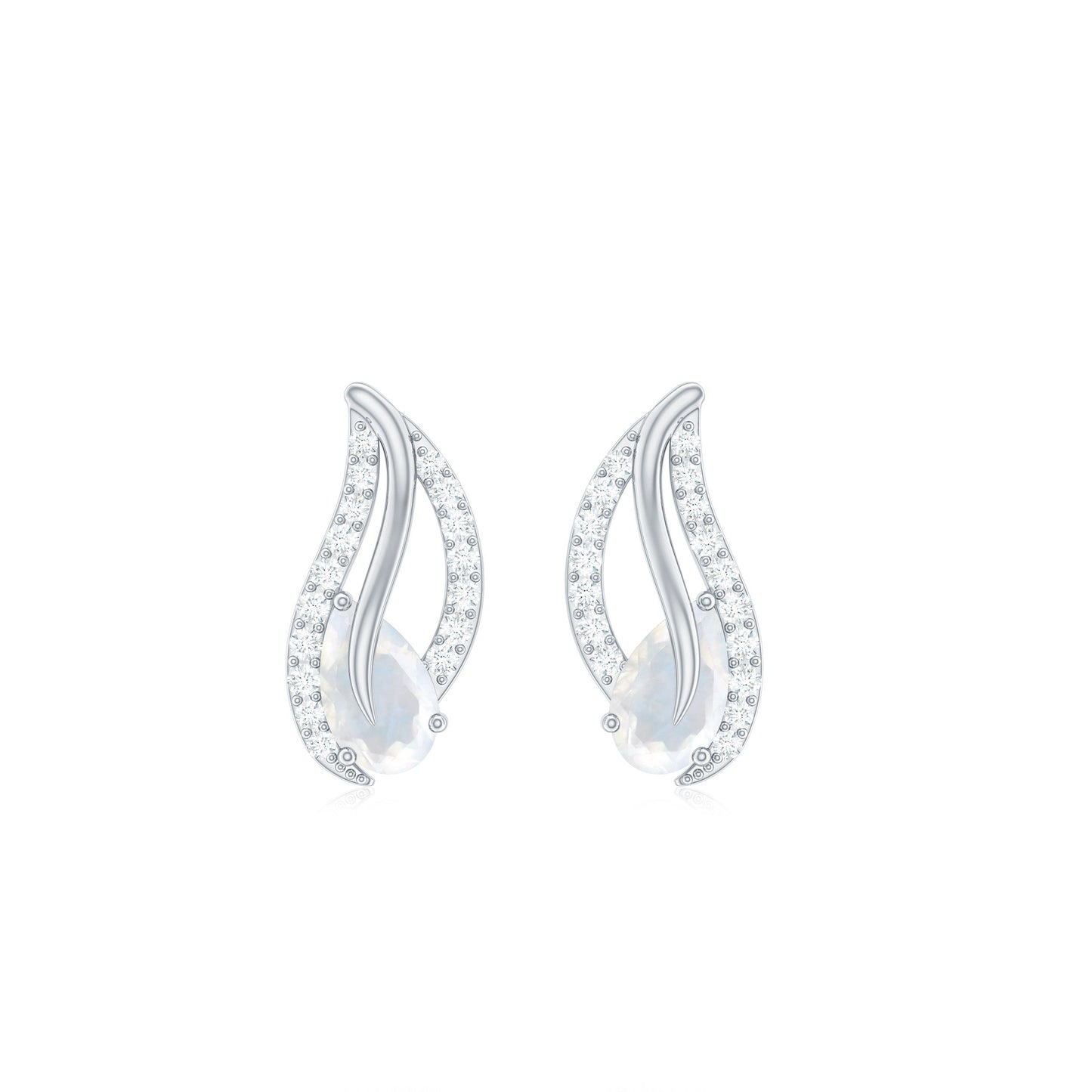 Natural Moonstone Leaf Stud Earrings with Diamond