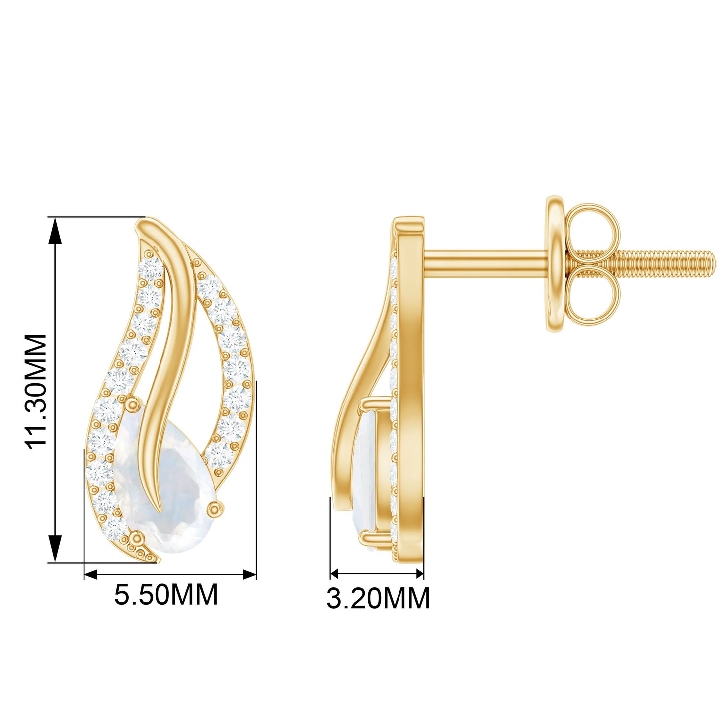 Natural Moonstone Leaf Stud Earrings with Diamond