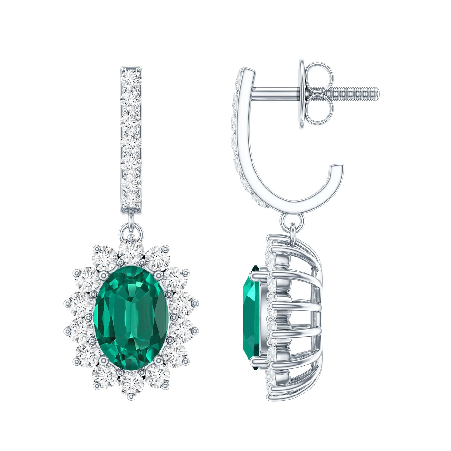 Princess Diana Inspired Lab Grown Emerald Drop Earrings With Moissanite