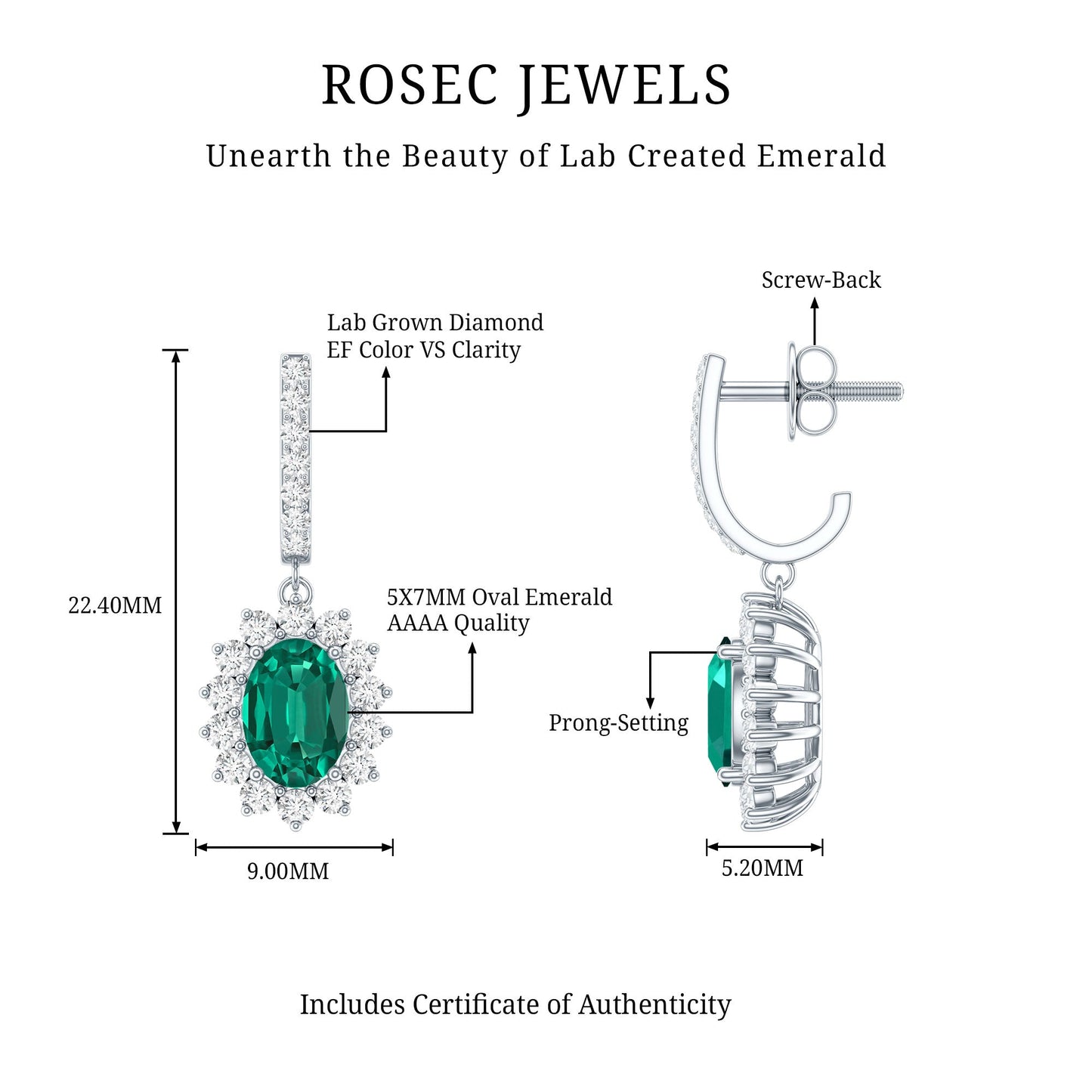 Princess Diana Inspired Lab Grown Emerald Drop Earrings With Moissanite