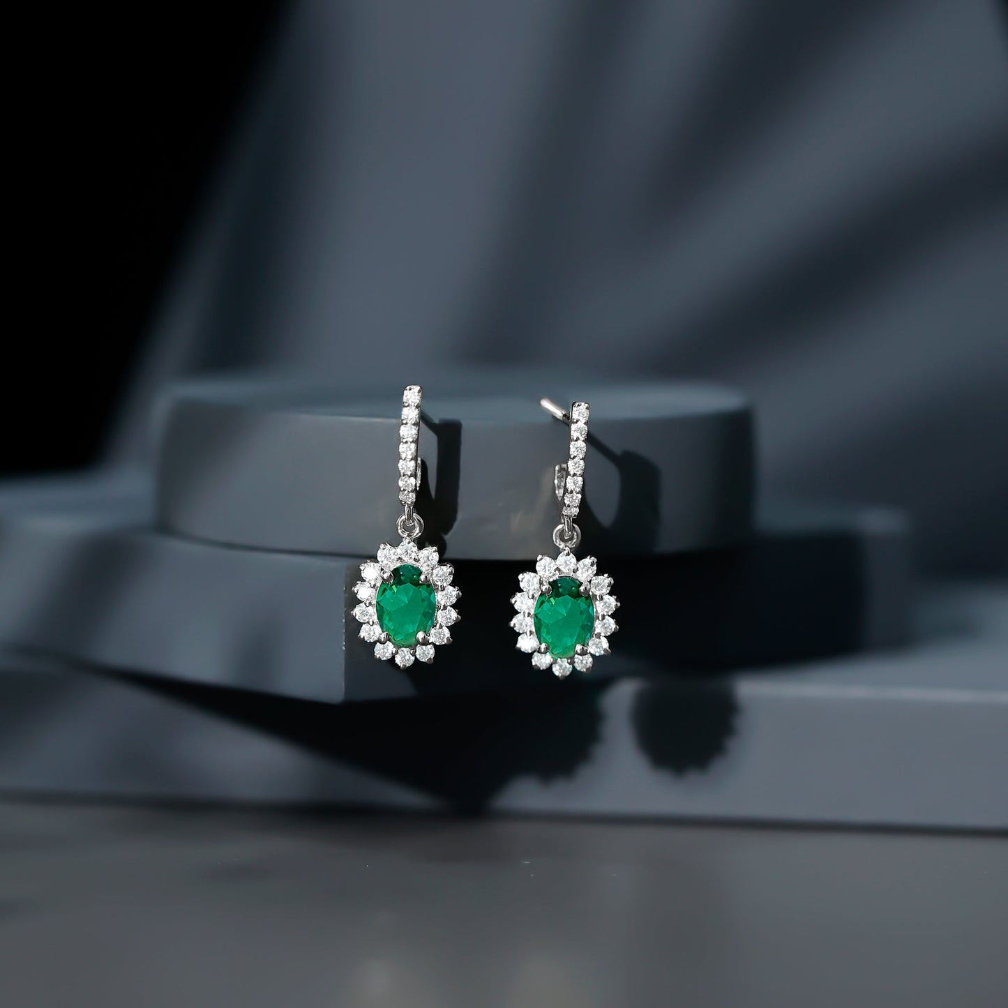 Princess Diana Inspired Lab Grown Emerald Drop Earrings With Moissanite