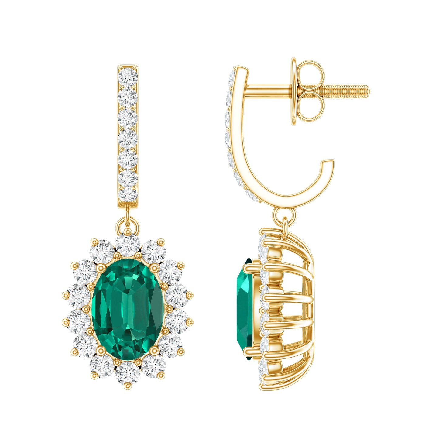 Princess Diana Inspired Lab Grown Emerald Drop Earrings With Moissanite