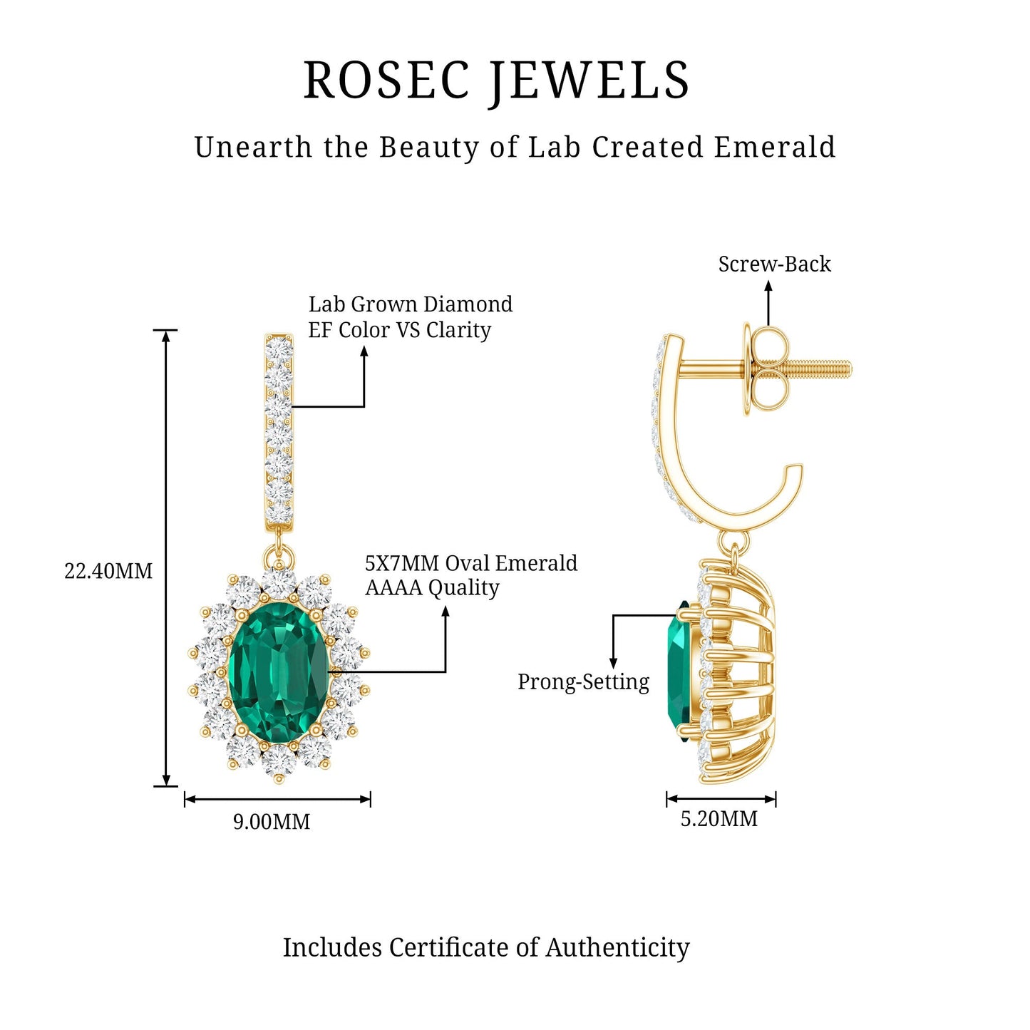 Princess Diana Inspired Lab Grown Emerald Drop Earrings With Moissanite