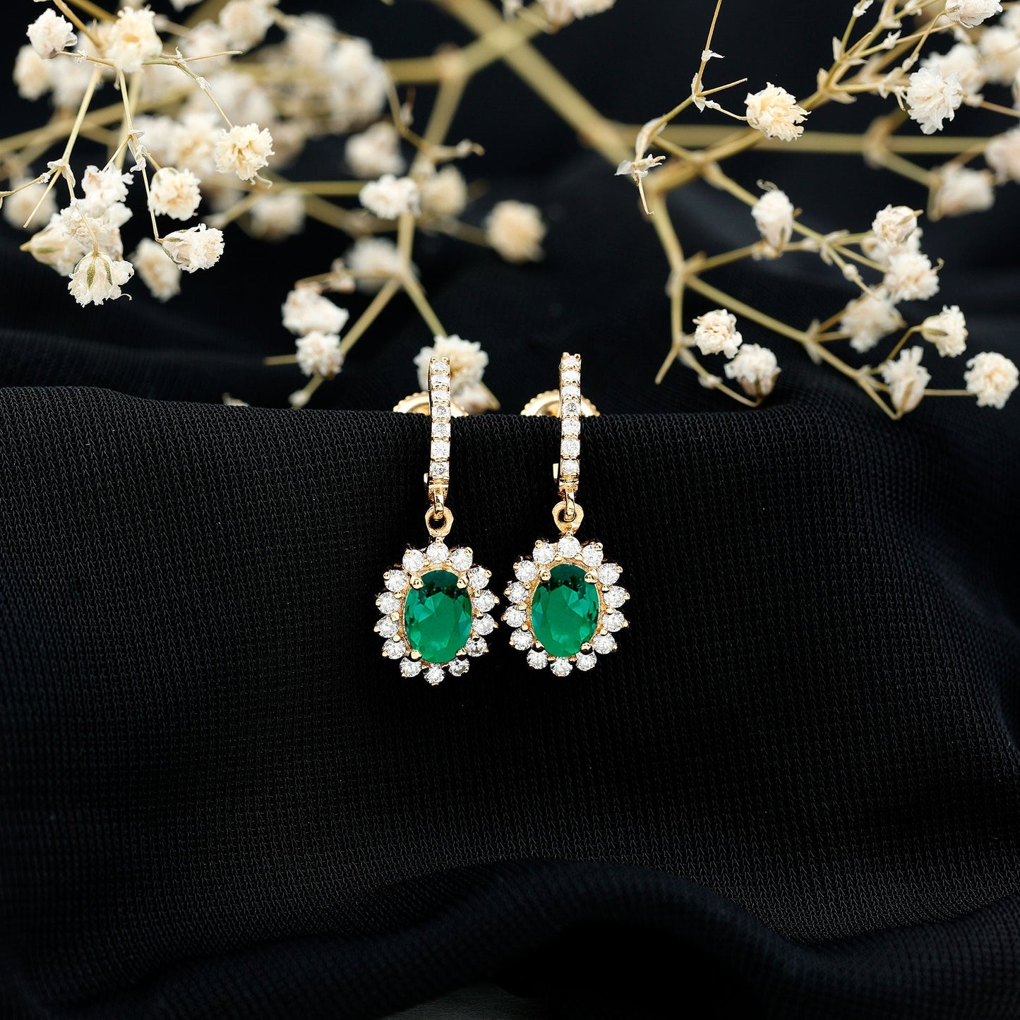Princess Diana Inspired Lab Grown Emerald Drop Earrings With Moissanite