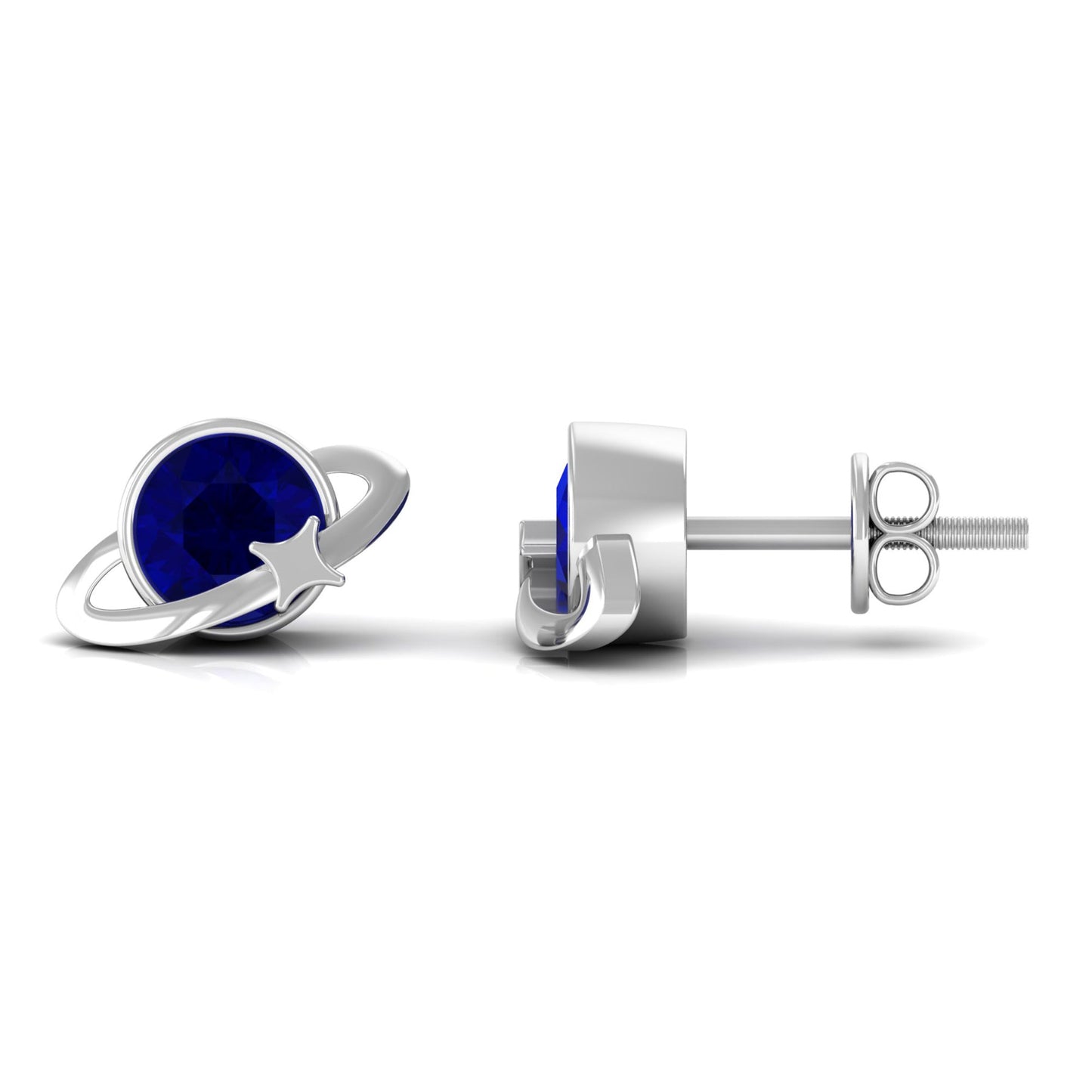 2 CT Solitaire Blue Sapphire Celestial Stud Earrings in Bezel Setting