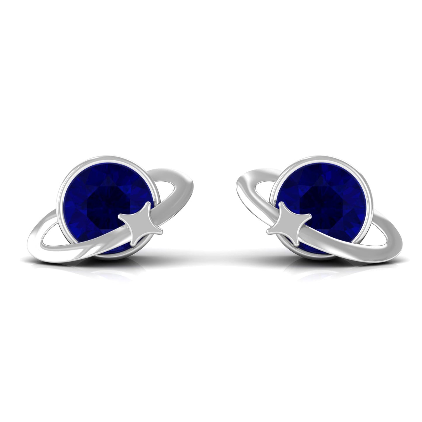 2 CT Solitaire Blue Sapphire Celestial Stud Earrings in Bezel Setting