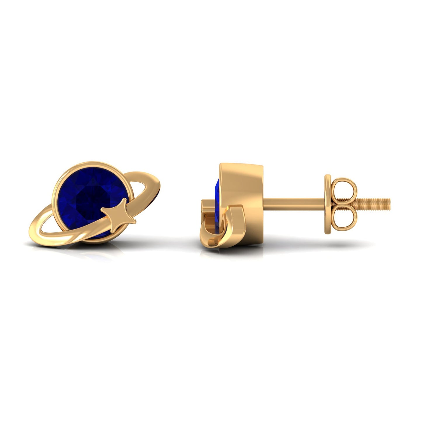 2 CT Solitaire Blue Sapphire Celestial Stud Earrings in Bezel Setting