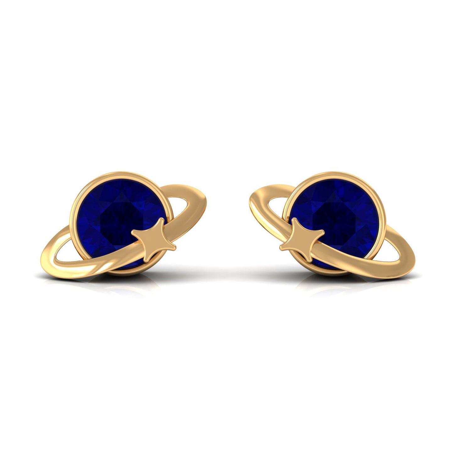 2 CT Solitaire Blue Sapphire Celestial Stud Earrings in Bezel Setting