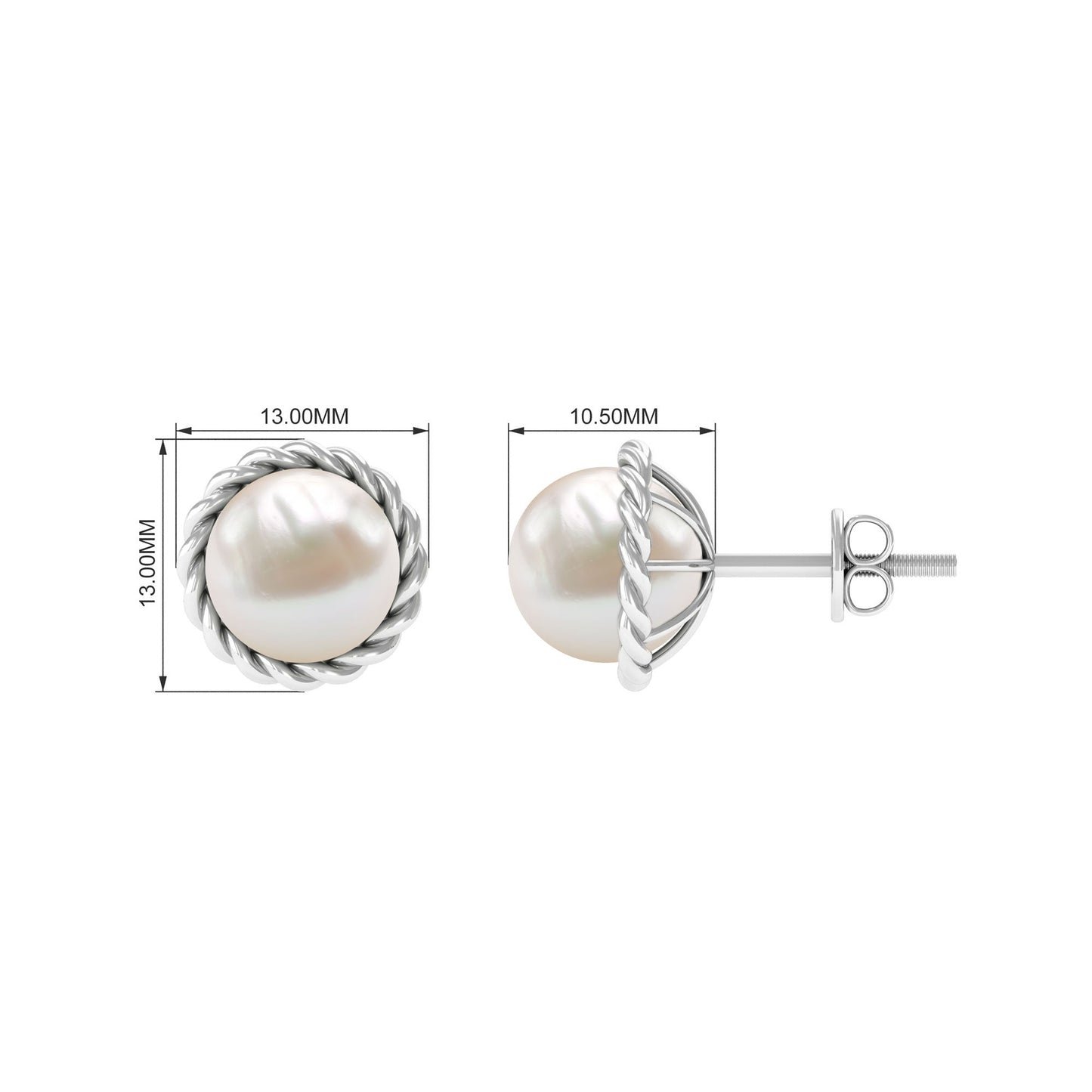 Handpicked 10MM Freshwater Pearl Stud Earrings with Rope Frame