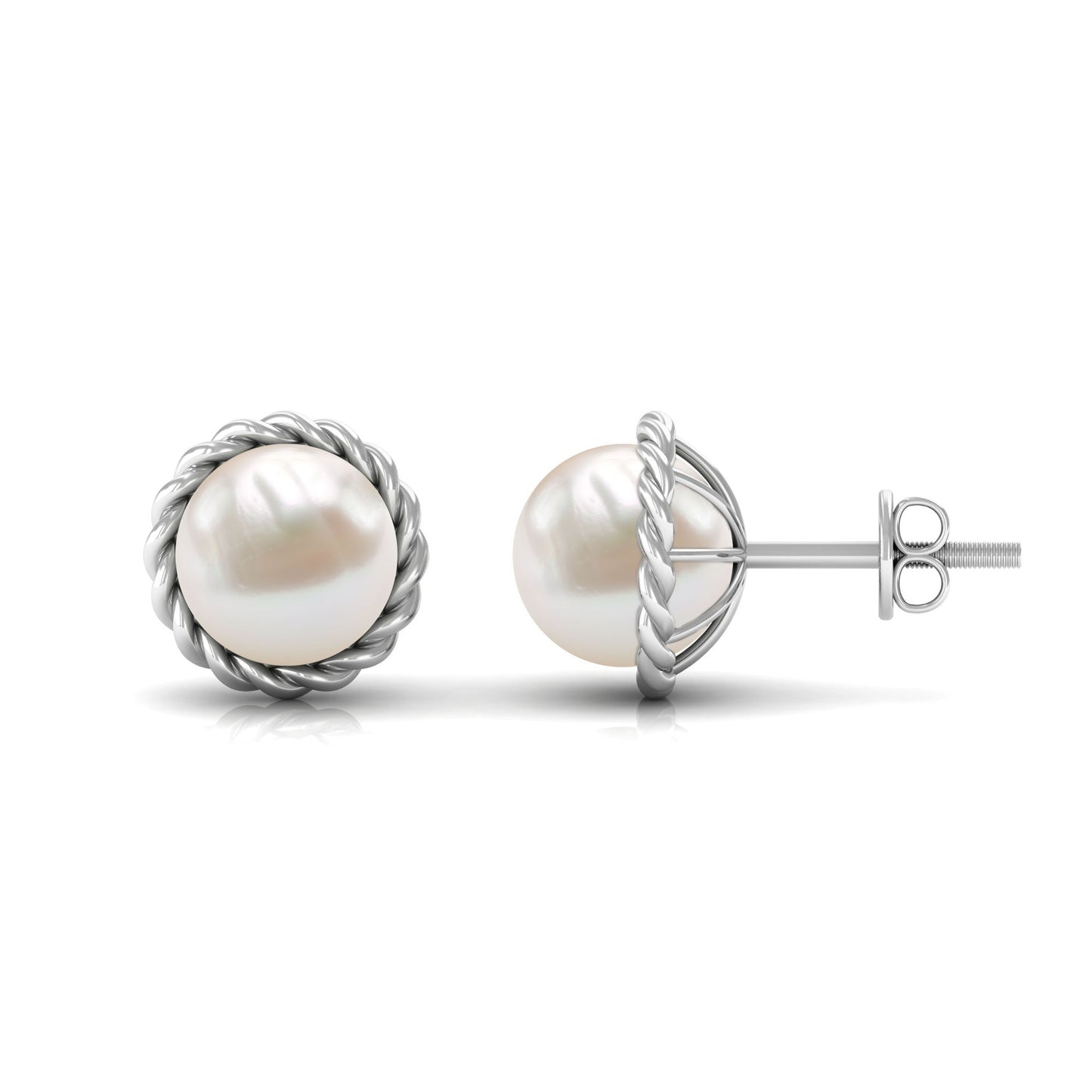 Handpicked 10MM Freshwater Pearl Stud Earrings with Rope Frame