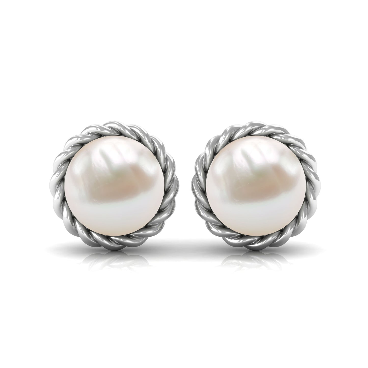 Handpicked 10MM Freshwater Pearl Stud Earrings with Rope Frame