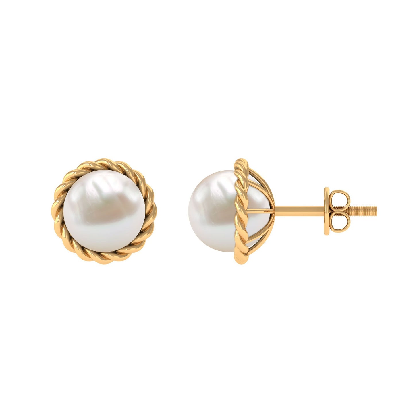 Handpicked 10MM Freshwater Pearl Stud Earrings with Rope Frame