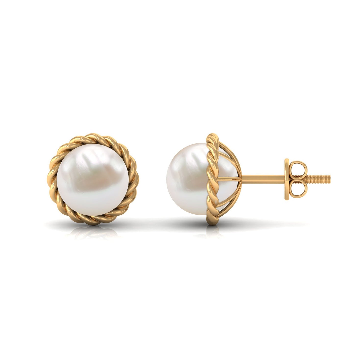 Handpicked 10MM Freshwater Pearl Stud Earrings with Rope Frame