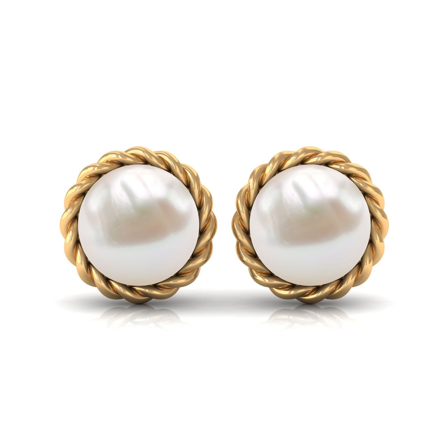 Handpicked 10MM Freshwater Pearl Stud Earrings with Rope Frame