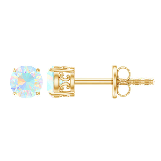0.50 CT Ethiopian Opal Solitaire Stud Earrings in 4 Prong Setting