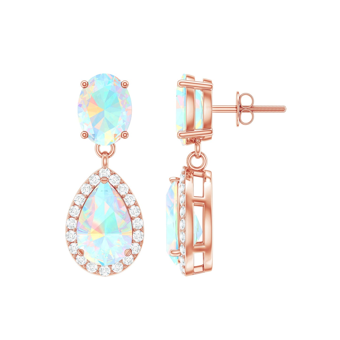 Genuine 3 Carat Ethiopian Opal Drop Dangle Earrings with Diamond Halo
