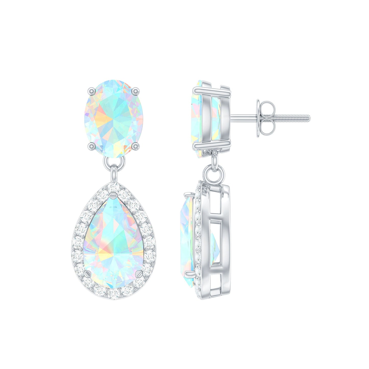 Genuine 3 Carat Ethiopian Opal Drop Dangle Earrings with Diamond Halo