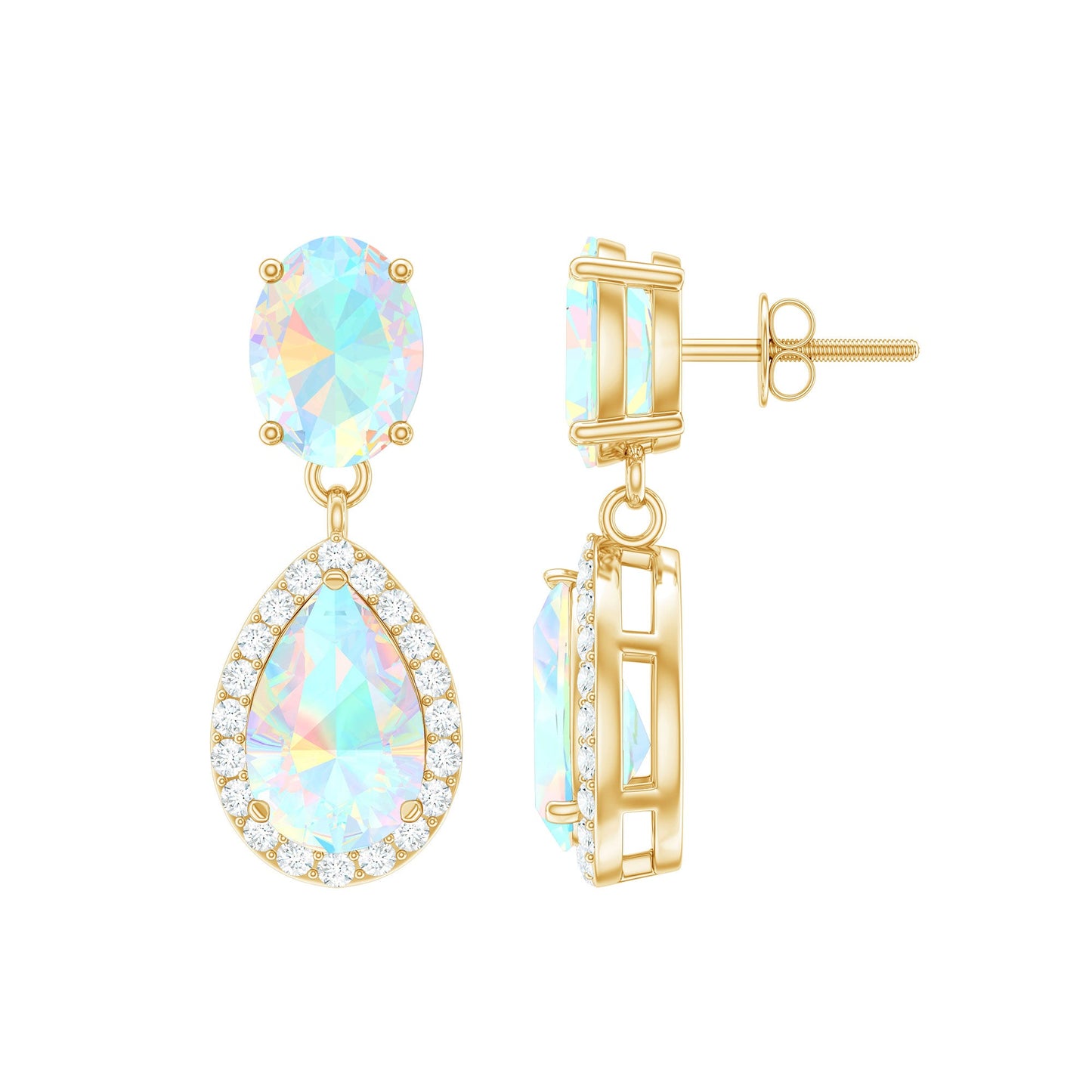 Genuine 3 Carat Ethiopian Opal Drop Dangle Earrings with Diamond Halo
