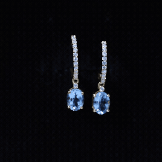 Oval Cut Aquamarine Hoop Drop Earrings with Moissanite