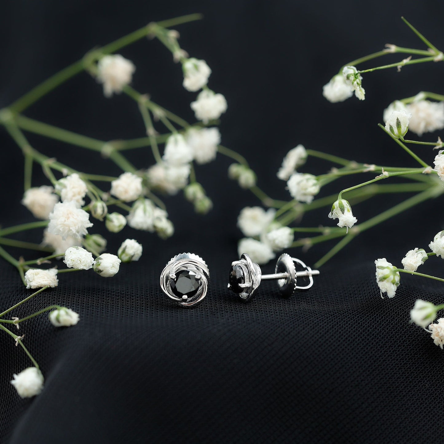 1 Carat Black Spinel Swirl Stud Earrings with Screw Backs