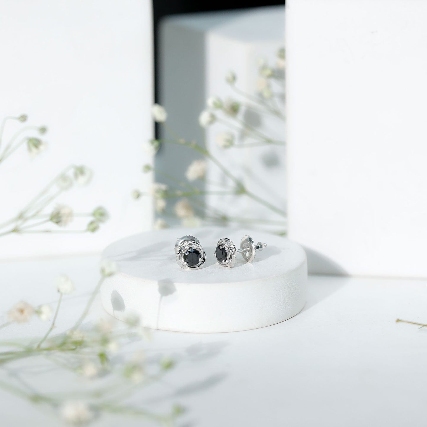 1 Carat Black Spinel Swirl Stud Earrings with Screw Backs