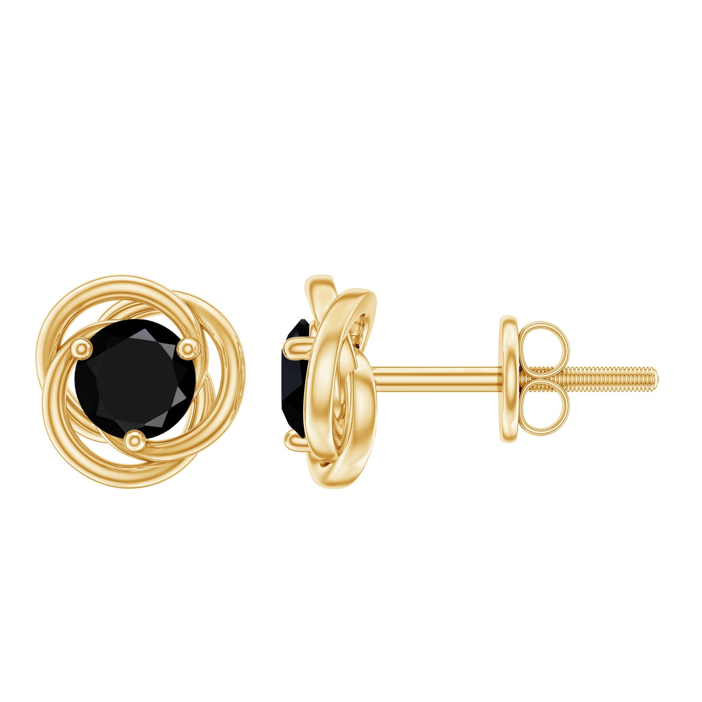 1 Carat Black Spinel Swirl Stud Earrings with Screw Backs