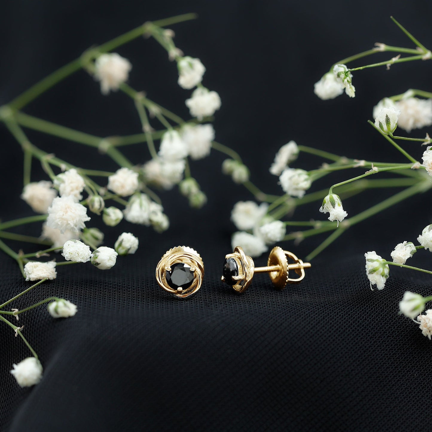 1 Carat Black Spinel Swirl Stud Earrings with Screw Backs