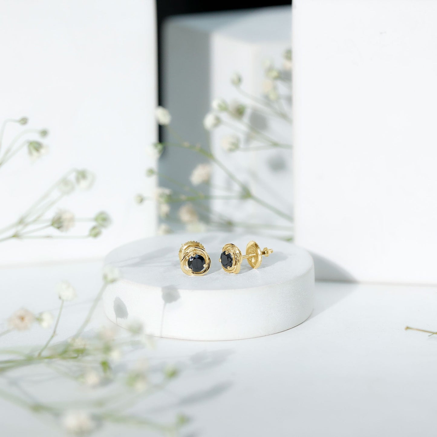 1 Carat Black Spinel Swirl Stud Earrings with Screw Backs
