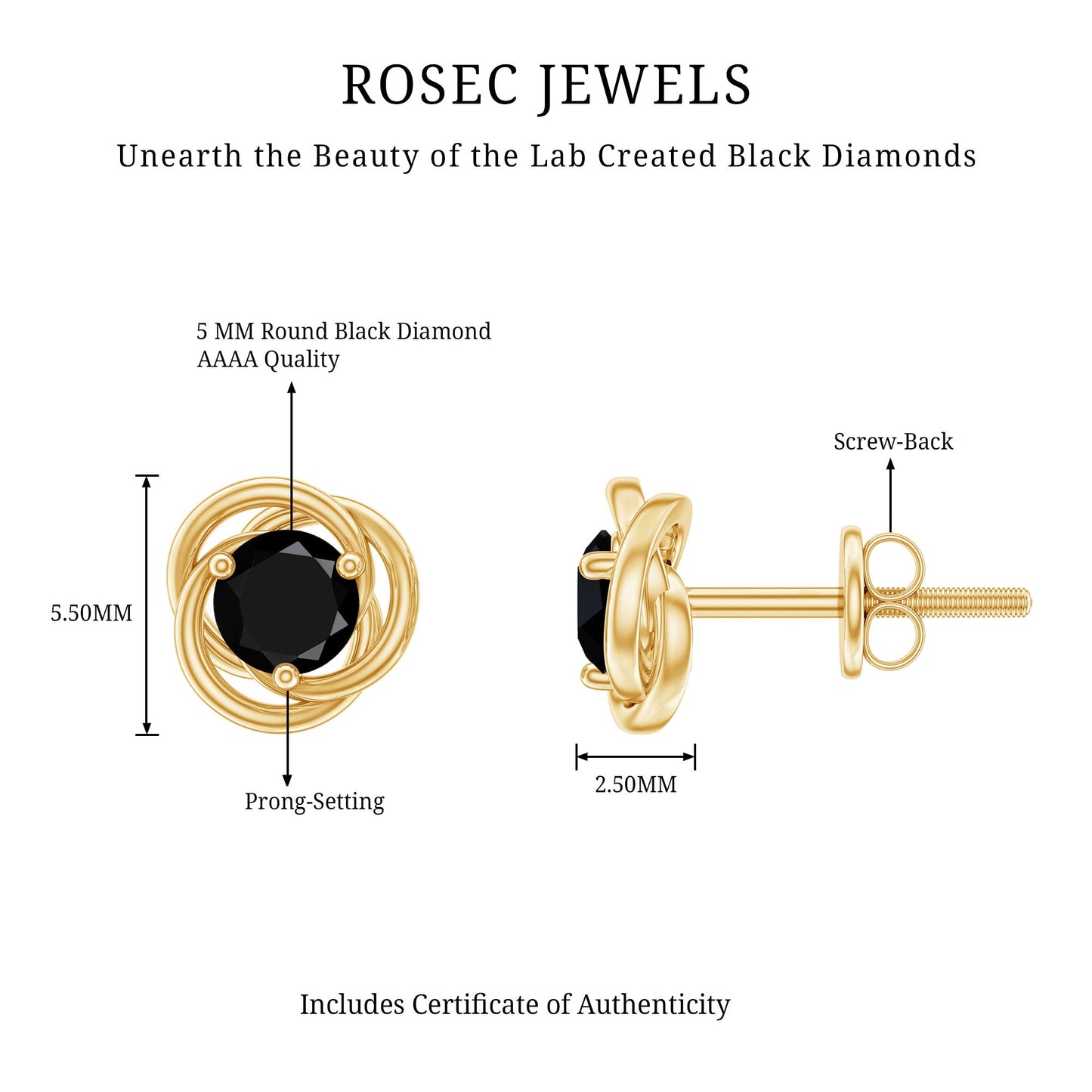 Solitaire Lab Created Black Diamond Swirl Stud Earrings