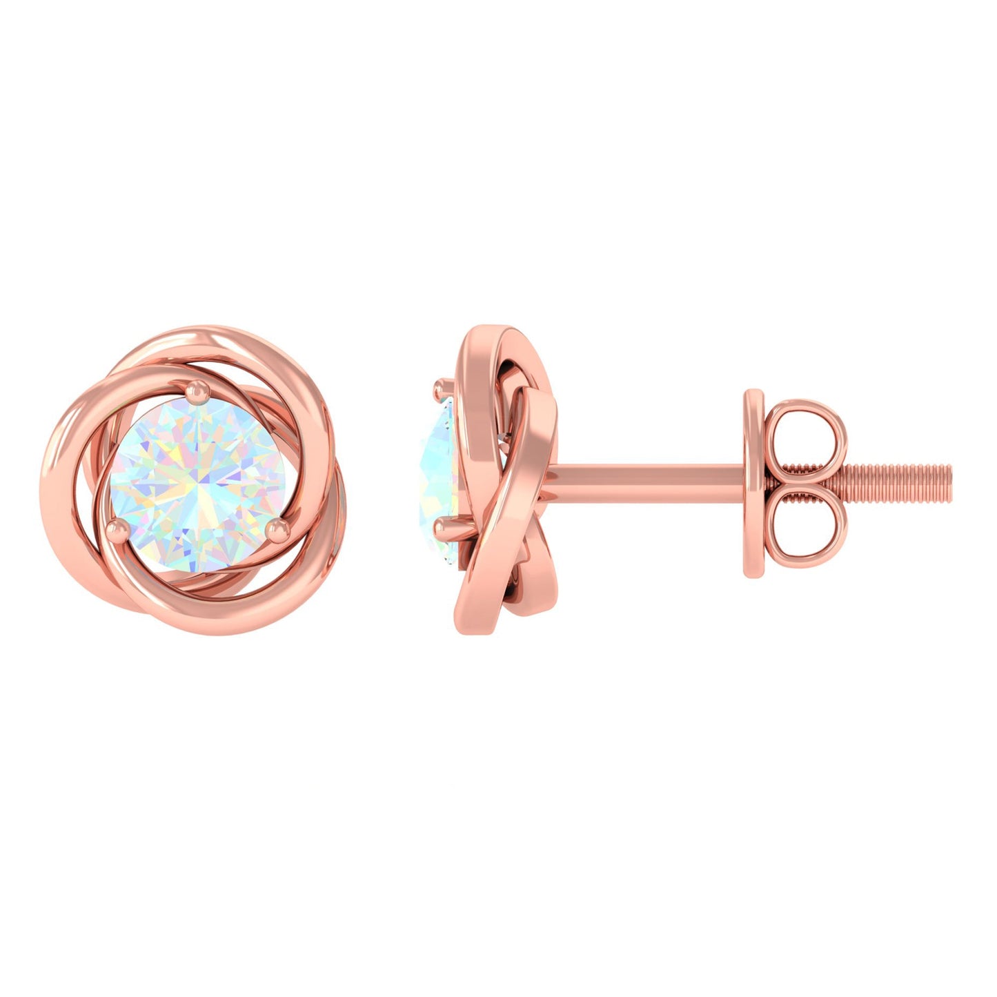 Round Cut Solitaire Ethiopian Opal Swirl Stud Earrings