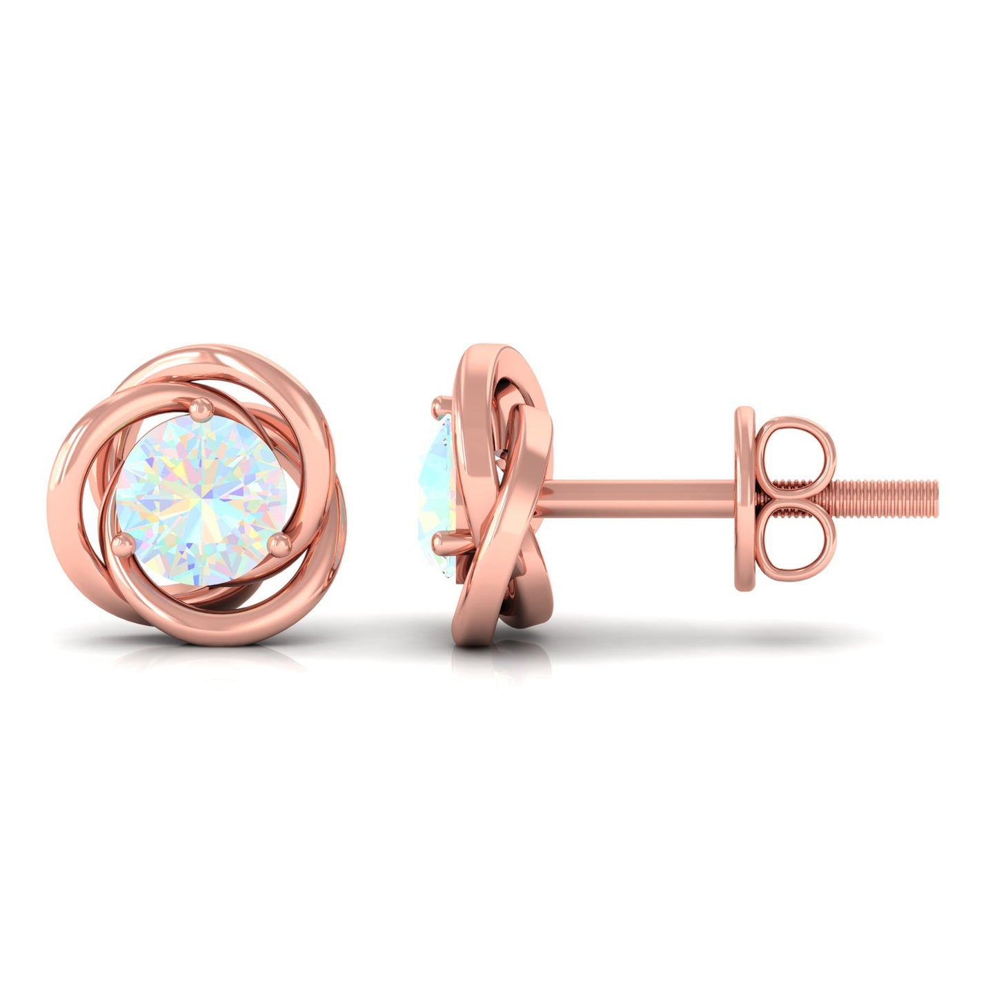 Round Cut Solitaire Ethiopian Opal Swirl Stud Earrings