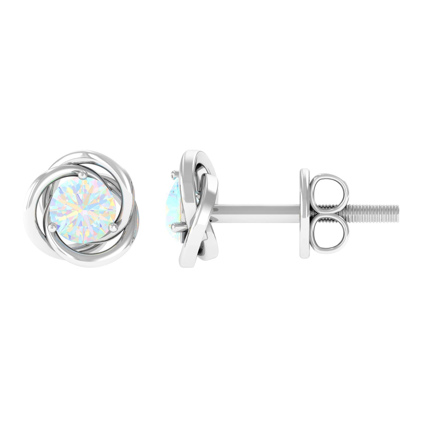 Round Cut Solitaire Ethiopian Opal Swirl Stud Earrings