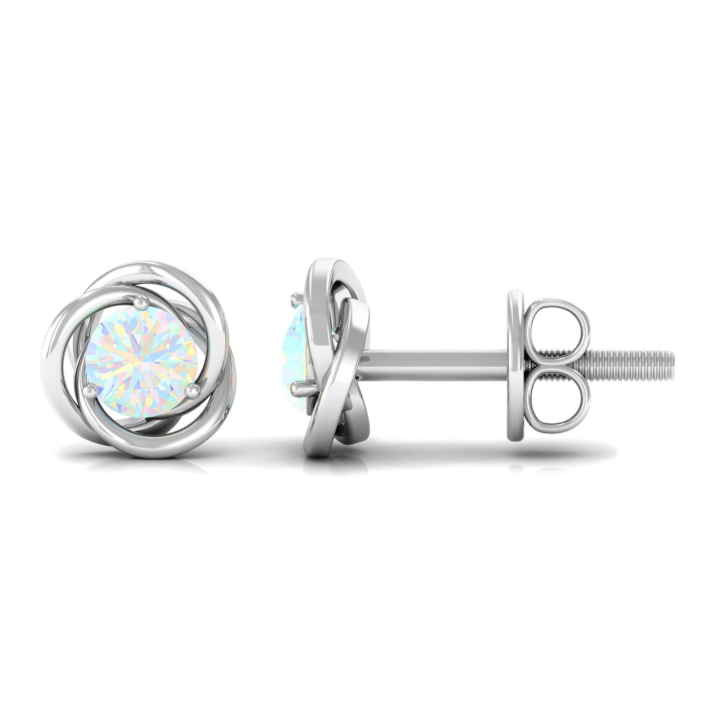 Round Cut Solitaire Ethiopian Opal Swirl Stud Earrings