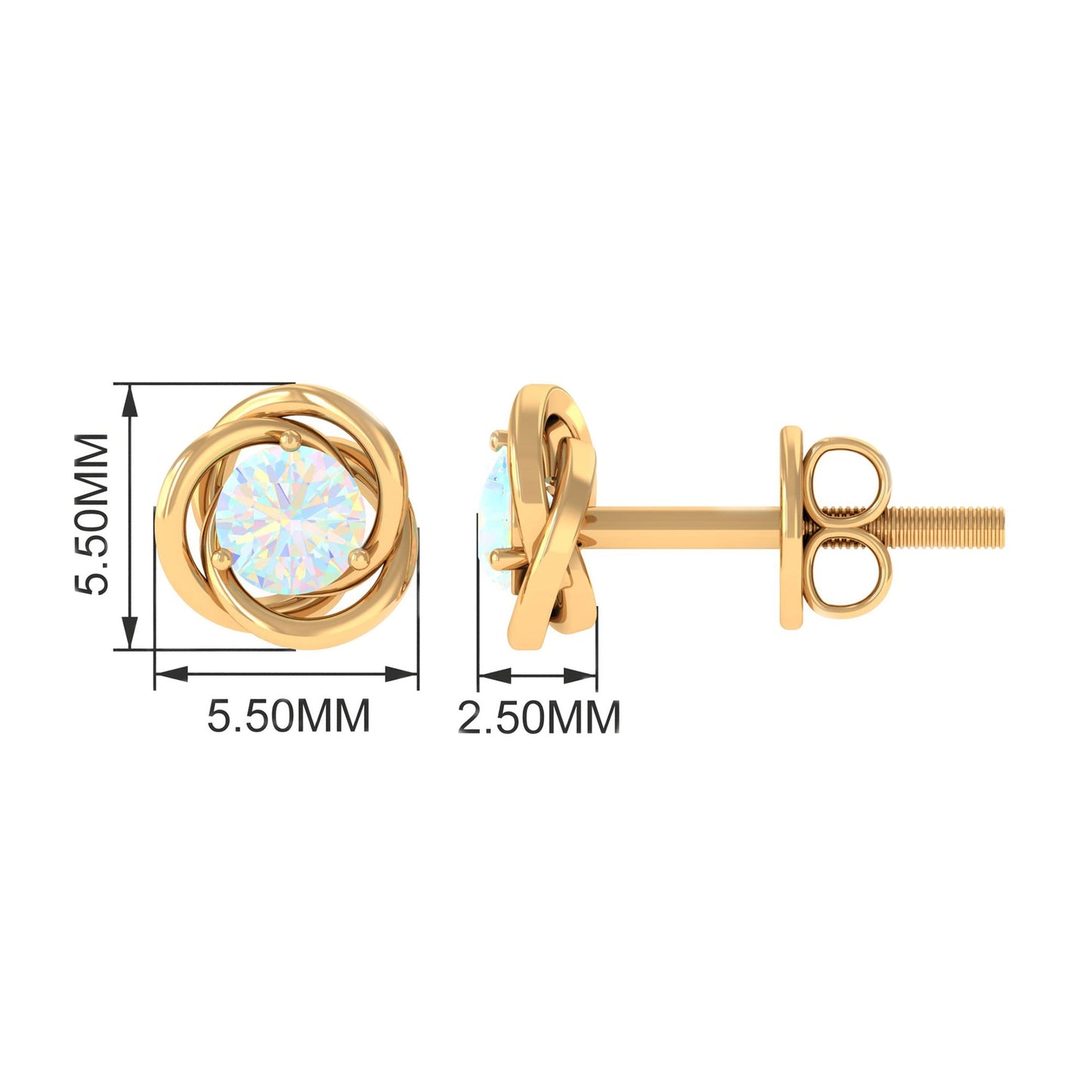 Round Cut Solitaire Ethiopian Opal Swirl Stud Earrings