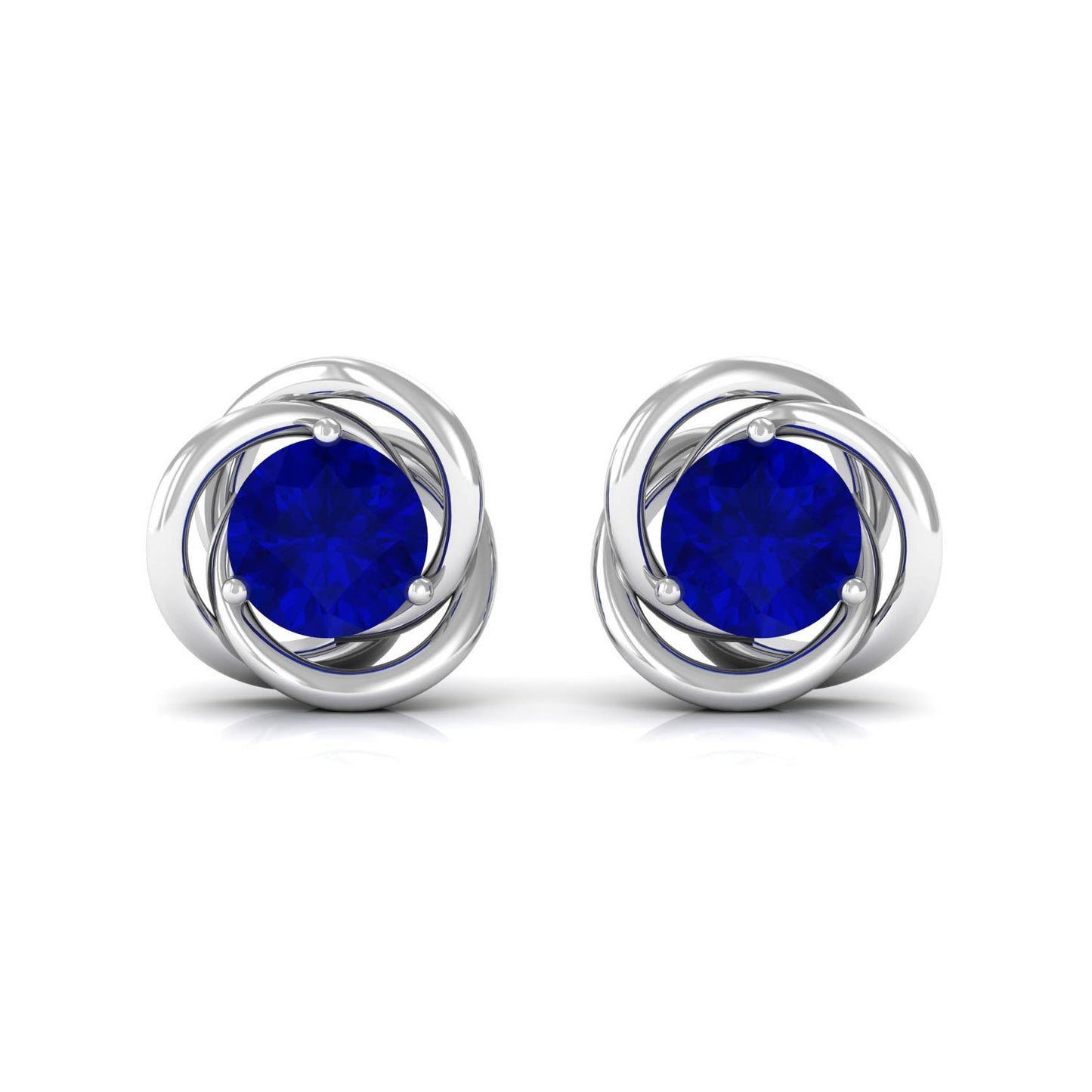 Created Blue Sapphire Solitaire Swirl Stud Earrings