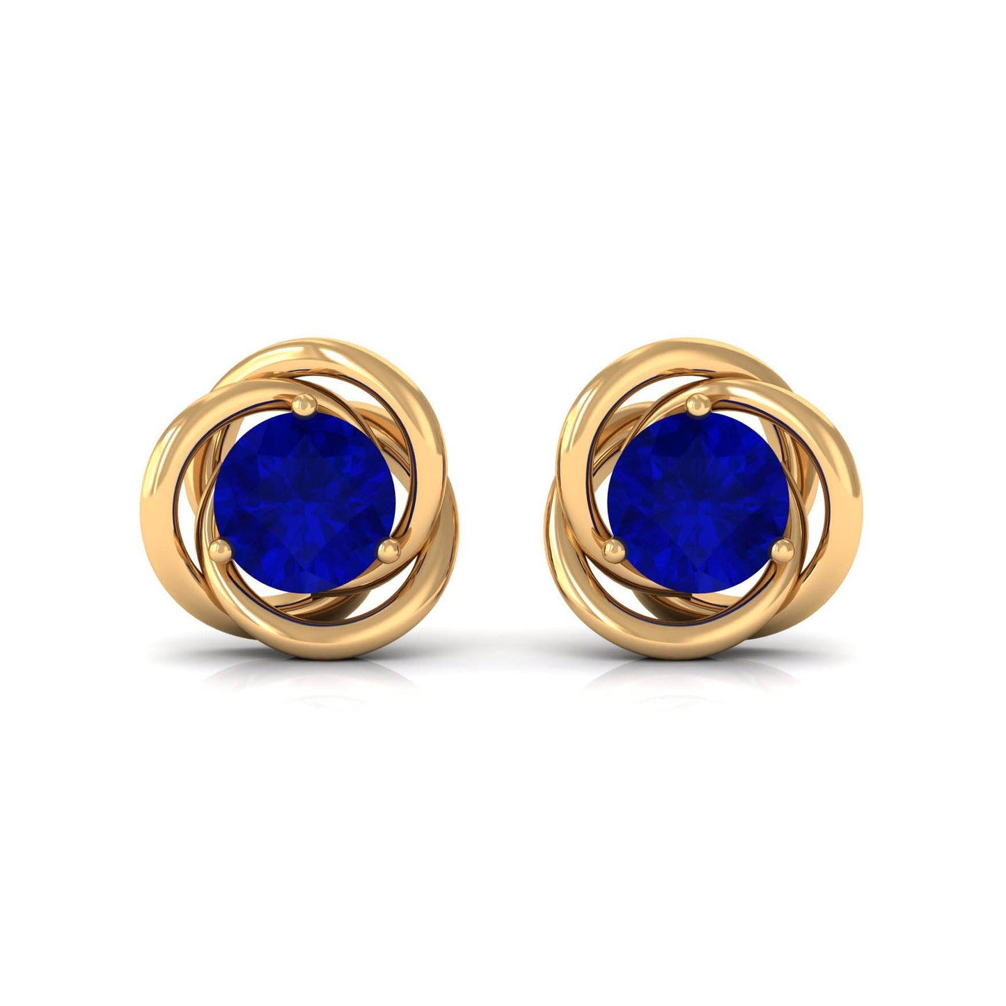 Created Blue Sapphire Solitaire Swirl Stud Earrings