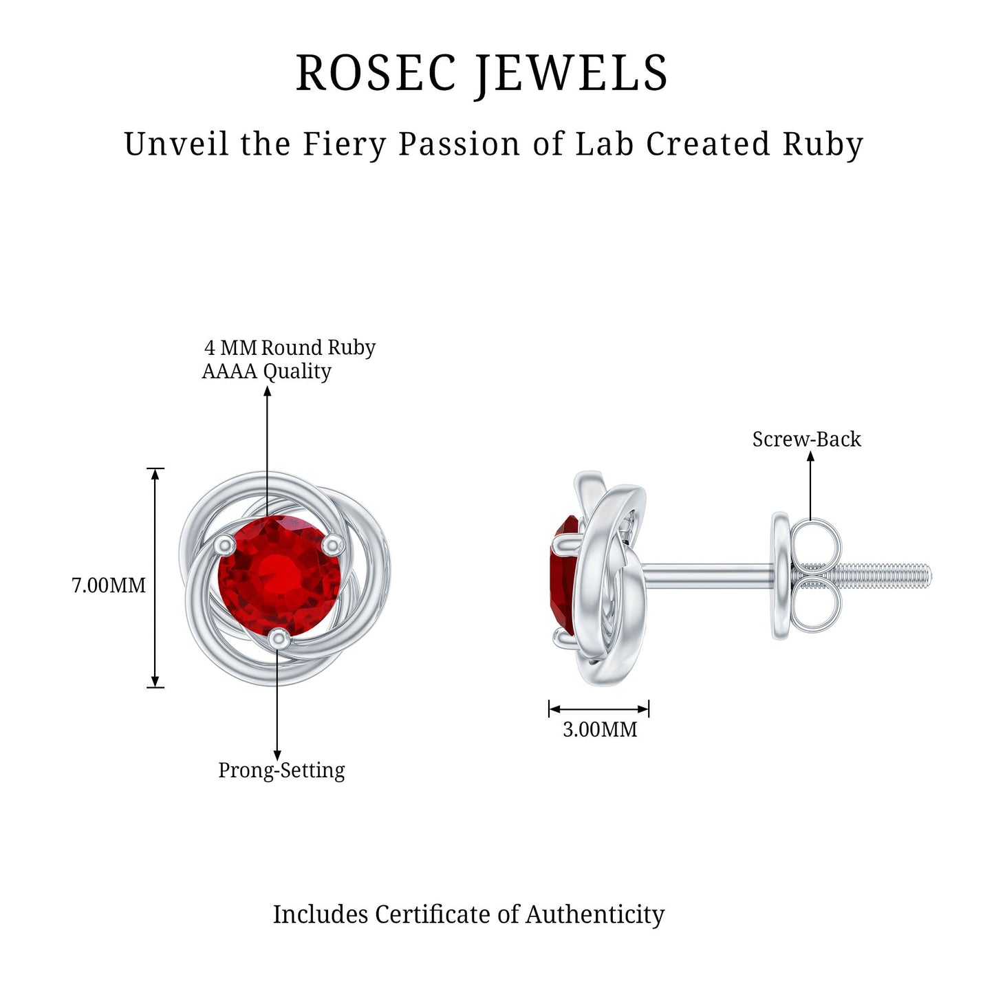 Lab Created Ruby Swirl Stud Earrings with Screw Back