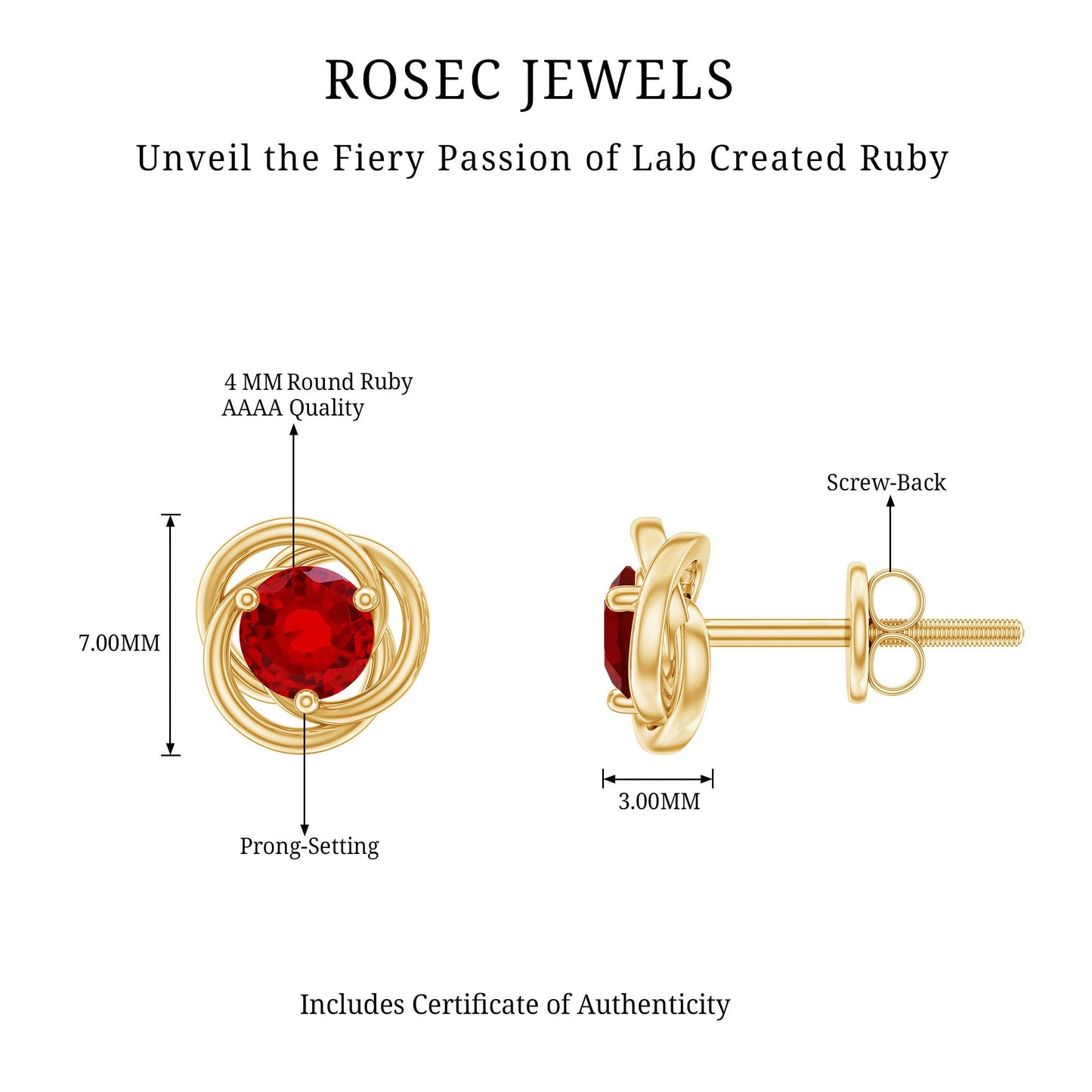 Lab Created Ruby Swirl Stud Earrings with Screw Back