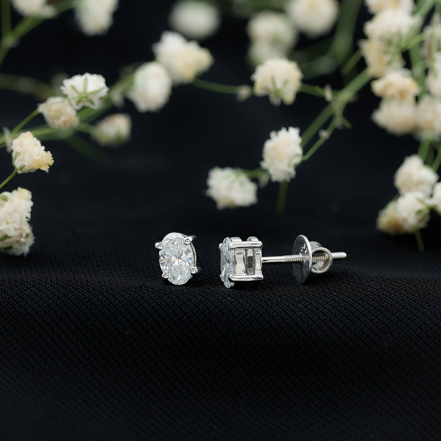 4X6 MM Oval Shaped Lab Grown Diamond Solitaire Stud Earrings