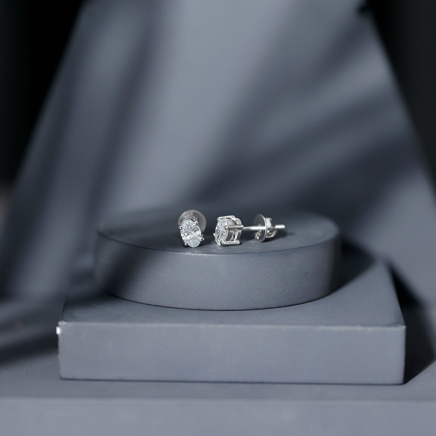 4X6 MM Oval Shaped Lab Grown Diamond Solitaire Stud Earrings