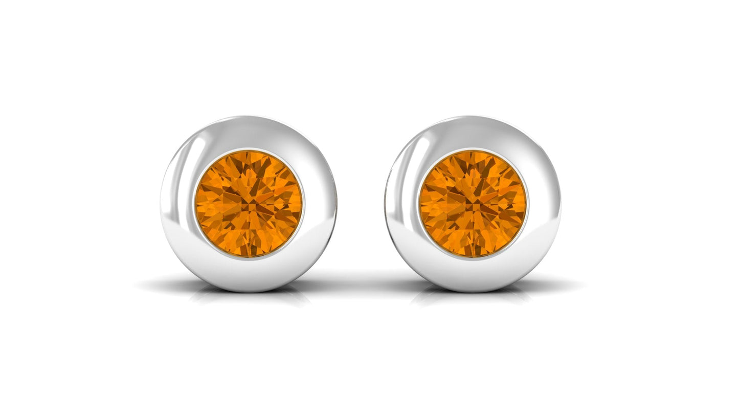 1/2 CT Natural Citrine Solitaire Stud Earrings in Bezel Setting