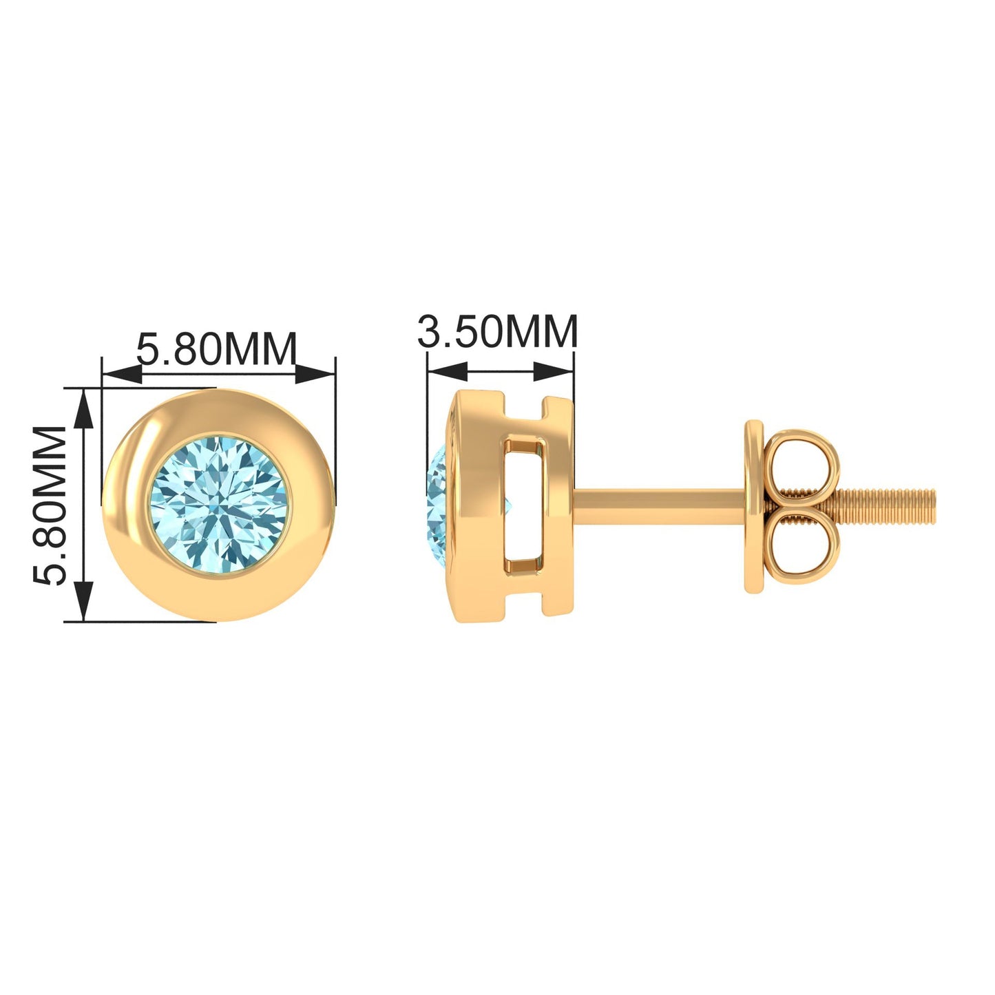 1/4 CT Round Aquamarine Solitaire Stud Earrings in Bezel Setting