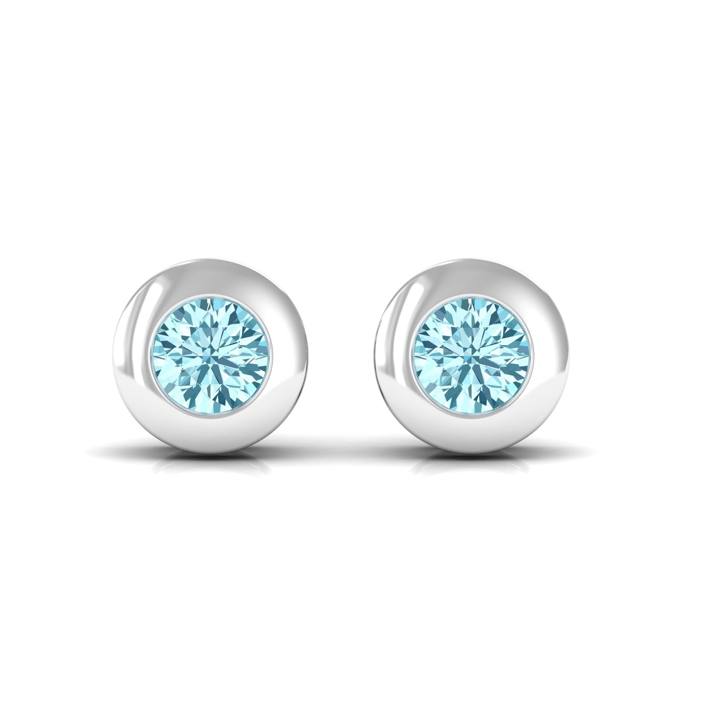 1/4 CT Round Aquamarine Solitaire Stud Earrings in Bezel Setting