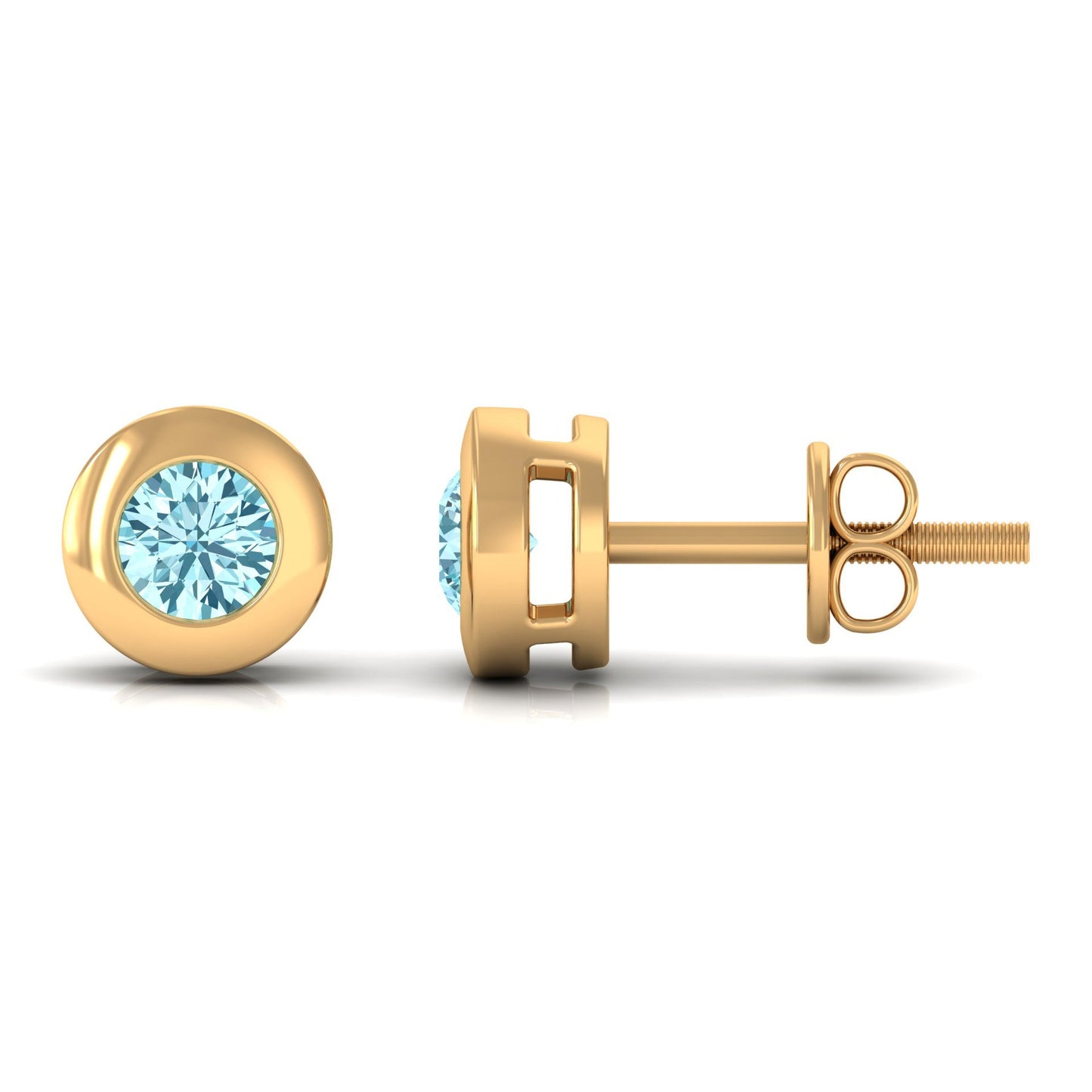 1/4 CT Round Aquamarine Solitaire Stud Earrings in Bezel Setting