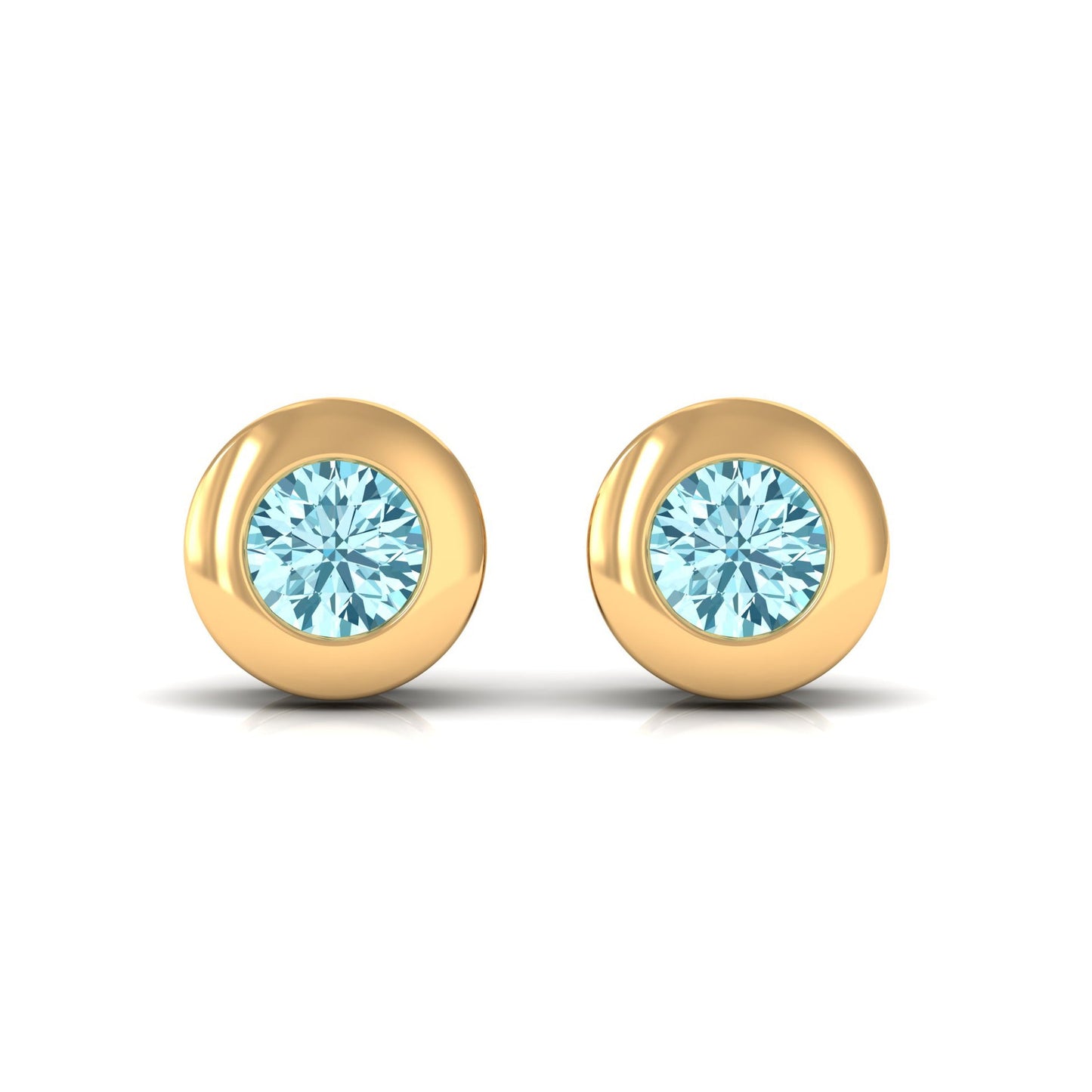 1/4 CT Round Aquamarine Solitaire Stud Earrings in Bezel Setting