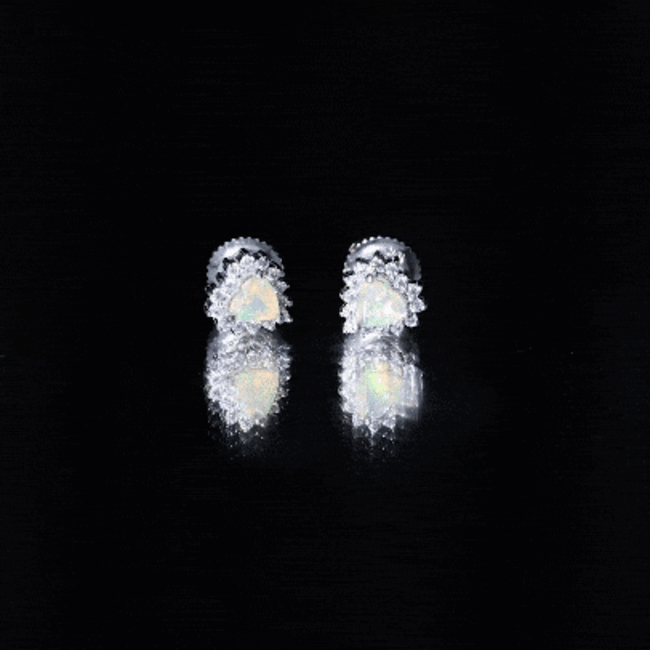 Natural Ethiopian Opal Heart Earrings with Moissanite Halo