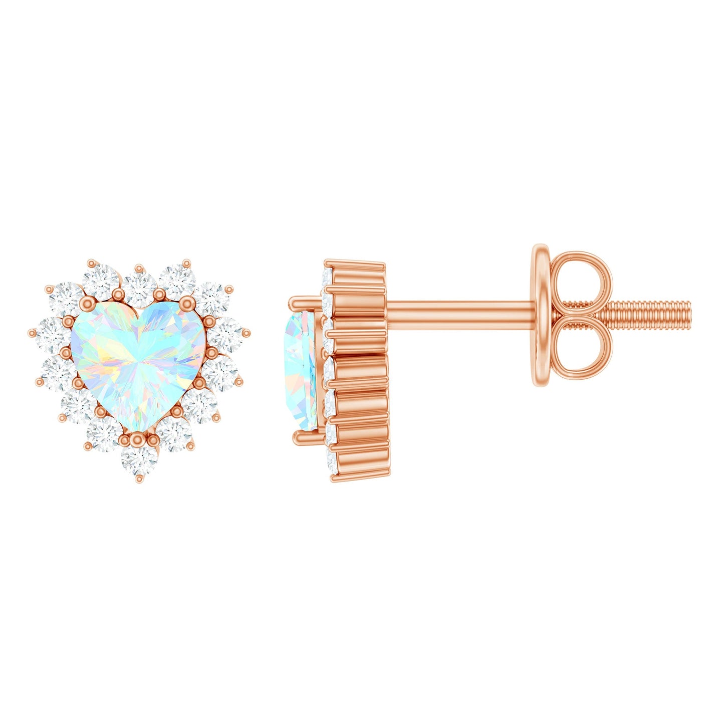 Natural Ethiopian Opal Heart Earrings with Moissanite Halo
