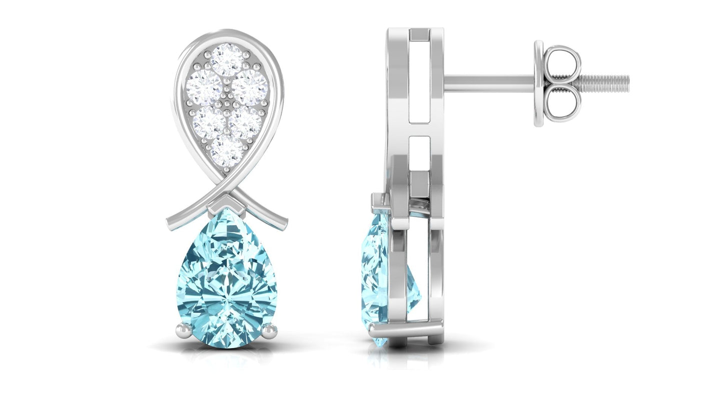Real Aquamarine and Diamond Bridal Drop Earrings
