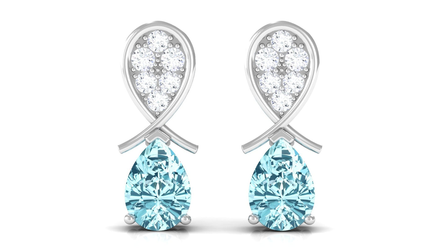 Real Aquamarine and Diamond Bridal Drop Earrings